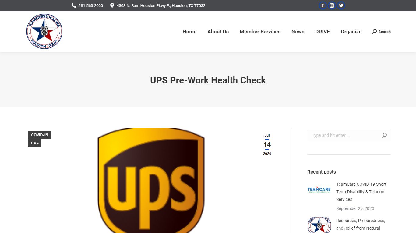 UPS Pre-Work Health Check – Teamsters Local 988
