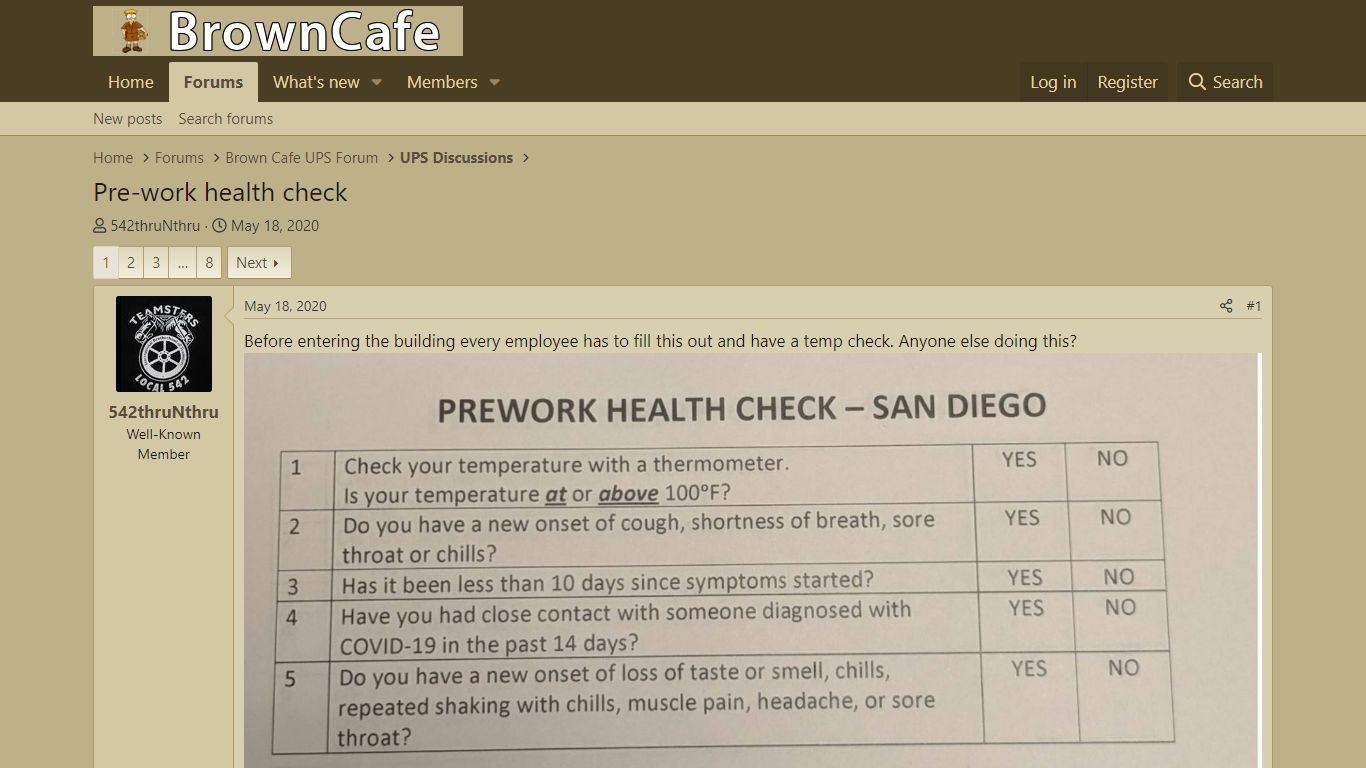 Pre-work health check | UPS Discussions | BrownCafe - UPSers talking ...